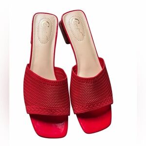 Comfort ladies red open toe slide heels dress shoes size 11 NEW